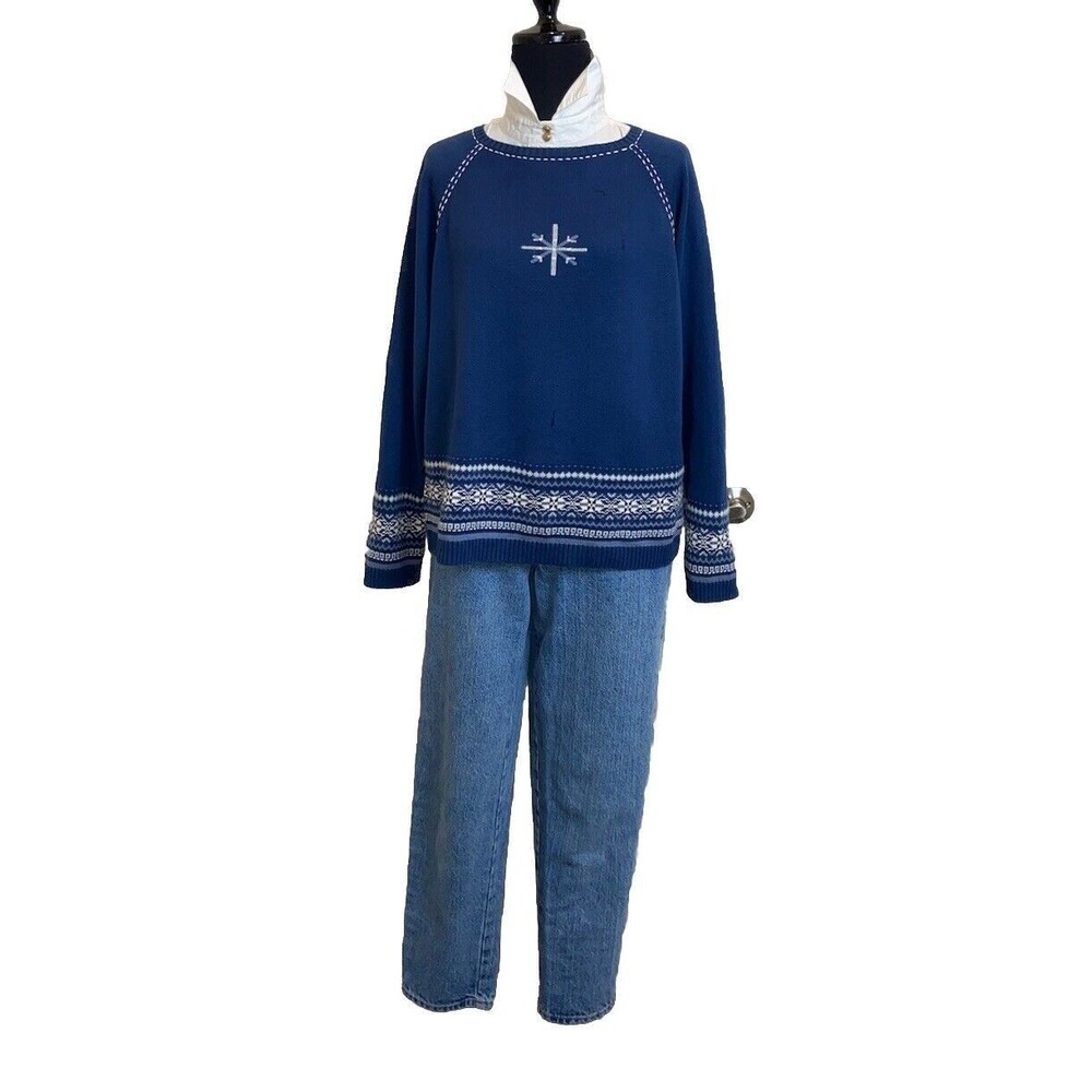 LizWear petite sweater Smoky Blue Size Large Long sleeve Fairisle pattern